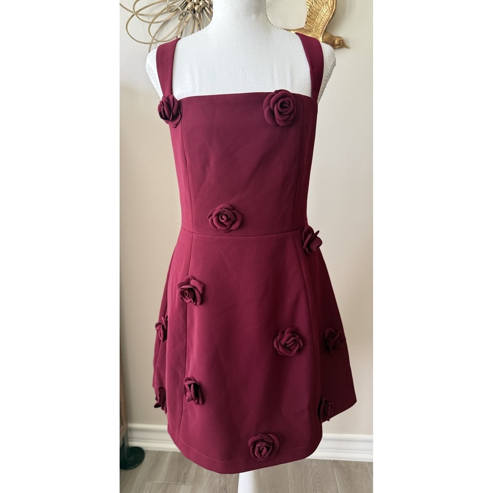 Avec Les Filles Dress 10 Merlot 3D Rose Floral Cross Back Pockets NWT $178